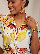 Недорогие Платья для отпуска-Платье-рубашка прямого кроя из атласа с цветочным принтом для отдыха