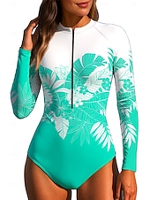 baratos Rash Guards de Uma Peça-Mulheres Segunda-pele para Mergulho Roupa de banho Roupas de Banho Esportivas Floral Tropical Zip Up UPF50+ Secagem Rápida Leve Manga Longa Camisa de Natação Surfe Praia Esportes Aquáticos Verão