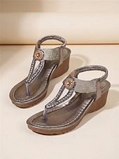 preiswerte Frauen-Zehentrenner-Sandalen aus zinnfarbenem Metallic-Metallic mit verziertem Medaillon – im Boho-Resort-Stil, bequeme Riemchensandalen mit Plateau für tropische Urlaube und Sommerreisen