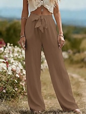 preiswerte Luxusunterteile-Damen-Sommerhose aus 100 % Baumwolle mit weitem Bein, Streetwear-Stil, lässig, lang, hoher Bund, schlicht, mit Tasche, hoch geschnitten, atmungsaktiv, weich, mikroelastisch, ideal für Urlaub, Alltag und Freizeit, in Schwarz, Weiß und Hellgrün