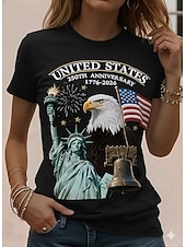  T-shirt pour femme patriotique du jour de l'indépendance américaine anniversaire graphique drapeau national vintage élégant classique à manches courtes col rond impression quotidienne week-end noir