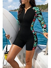 Χαμηλού Κόστους Rash Guards One Pieces-Γυναικεία Rash Guard Dive Skin κοστούμι Προστατευτικά Μαγιό Άνθινο Τροπικό Κουμπώσου Αφαιρούμενη επένδυση Μποστινό Φερμουάρ Προστασία από τον ήλιο UV UPF50+ Πολύ Ελαφρύ (UL) Μακρυμάνικο