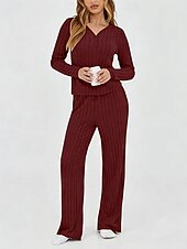 abordables Trajes de blusa para mujer-Mujer Conjuntos de dos piezas Conjuntos de pantalones Bolero Manga Larga Escote en Pico Color sólido Elegante Moda Ropa de calle Casual Diario Exterior Negro Vino Morado Primavera Ajuste regular