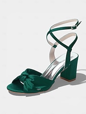 economico Damigella d&amp;#39;onore-sandali da donna con tacco a blocco in raso fucsia, scarpe eleganti con cinturino alla caviglia e fiocco per damigelle d'onore per matrimoni all'aperto in giardino