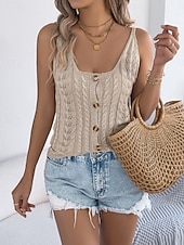 economico Serbatoio Semplice-Per donna Top a maglia a coste Canotta Maglietta Bottoni Tinta unica Moda Classico Casual Senza Maniche Collo quadrato Top Regolari Quotidiano Uscire Weekend Nero Bianco Cachi Estate Primavera