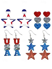  Boucles d'oreilles pendantes et créoles pour femmes du 250e anniversaire des États-Unis en acrylique vintage actif avec étoile pentagramme quotidienne