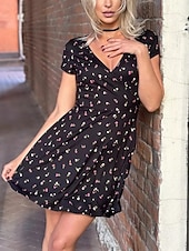economico Abiti floreali-Per donna Abito maxi Abito a trapezio Vacanza Casual All'aperto Uscire Vestibilità regolare Floreale Grafico Manica Corta Scollo a V Nero Bianco Marrone Verde Estate Primavera