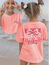 cheap Girl's 3D Playful Humor-Valentines Girls' 3D Graphic Bow tie T shirt Tee Short Sleeve 3D Print Summer Spring Sports Fashion Streetwear Kids 4-12 Years Crew Neck Casual Daily Outdoor Regular Fit