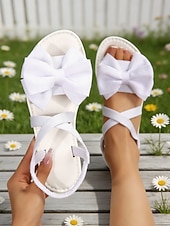 cheap Flat Sandals-Women's Green Strappy Sandals with Large Bow Detail, Comfortable Flat Sandals for St. Patrick's Day, Casual Wear, Spring Outings, Garden Parties and Holiday Celebrations