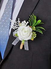 preiswerte Hochzeit ACC-Herren-Ansteckblume und Handgelenkschmuck aus Kunstblumen – Materialmix – perfekt für Hochzeiten und Partys