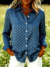 preiswerte Streifen- und geometrische Blusen-Damen Hemd Druck Grafik Tupfen Bohemien Vintage Lässig Langarm Hemdkragen Normale Oberteile Täglich Ferien Ausgehen Blau Gelb Rosa Sommer Frühling Herbst