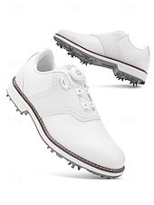 baratos Sapatos de Golfe Masculinos-Sapatos de golfe masculinos brancos, construção leve e respirável, sola com aderência estável, estilo esportivo e elegante para campos de golfe e atividades ao ar livre.