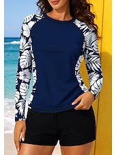 voordelige Surf Tankini's en Bikinis-Dames Normaal Rashguard-badpak Uitslagbescherming Zwempak met bloemenprint Flora Tropisch Kleurblokkering 2-stuks Verwijderbare vulling boyleg UV-zonbescherming UPF50+ Elastisch Lange mouw