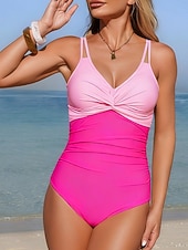 baratos Fatos de Banho 1 Peça-Mulheres Roupa de Banho Biquíni 2 partes roupa de banho Delgado Frente Única Férias Roupa de Praia Bloco de cor Decote V Sem Manga Fatos de banho