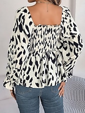 economico Bluse Floreali-Per donna Camicia Blusa Top in chiffon Leopardo Elegante Classico Moderno Manica Lunga Collo quadrato Top Regolari Quotidiano Ferie Uscire Nero Bianco Verde Primavera Autunno
