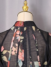 preiswerte Semi-formal / Cocktail-Zweiteilig A-Linie Knöchellänge Kleid für Hochzeitsgäste Kleider für Hochzeitsgäste Elegant Täglich Langarm Hoher Ausschnitt Gartenparty Formell mit Blumenmuster