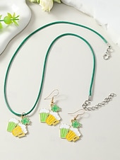 olcso kiegészítők-Női ötvözet anyagból készült Szent Patrik-napi nyaklánc és fülbevaló szett lóhere, kalap és lóhere mintákkal, tökéletes Szent Patrik-napra, mindennapi viseletre és ünnepi alkalmakra.