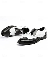 economico Scarpe Oxford-scarpe eleganti da uomo bicolore, stile oxford marrone e bianco, design con lacci, look vintage elegante per matrimoni e occasioni formali
