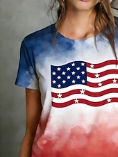  Giorno dell'Indipendenza Americana Per donna Maglietta Stampato Grafico Bandiera Americana Vintage Elegante Classico Manica Corta Girocollo Top Regolari Quotidiano Sportivo Uscire Blu Estate Primavera