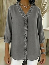 economico Bluse Semplici-Per donna Camicia Estiva Camicia casual Blusa Volant Tinta unica Vacanza Vintage Elegante Manica 3/4 Scollo a V Top Regolari Quotidiano All'aperto Ferie Blu Nero Blu marino Albicocca Grigio Primavera