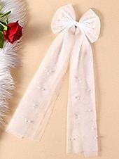 voordelige Huwelijk ACC-Elegante bruidssluier van tule met vlindermotief en imitatieparels, een bruidshoofdtooi van mesh in verschillende kleuren voor formele avondfeesten en bruiloften, en een haaraccessoire voor gala's en speciale gelegenheden.