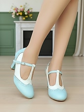 economico Retrò anni ’50-scarpe con tacco a T da donna in stile retrò anni '50, marroni e bianche, con dettagli brogue e chiusura con fibbia: scarpe mary jane vintage per ufficio, feste in giardino ed eventi a tema retrò