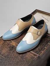 cheap Monk Shoes-Men's Beige and Blue Faux Leather Loafers – Trendy Design for Stylish Weddings and Special Occasions