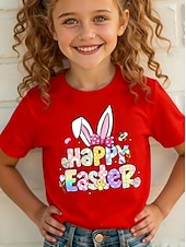 economico Costumi di Pasqua per Ragazze-Pasqua Ragazze 3D Grafico Coniglio Maglietta Manica Corta Stampa 3D Estate Primavera Sport Moda Streetwear Bambini 4-12 Anni Girocollo Casuale Quotidiano All'aperto Vestibilità regolare