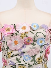 cheap Semi-formal / Cocktail-Sheath Column Ankle Length Wedding Guest Dress Wedding Guest Dresses Elegant Sleeveless Strapless Wedding with Embroidered Flower