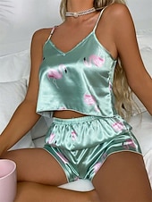 economico Pigiama e lounge da donna-Per donna Pigiama Abbigliamento da Casa Moda Casual Comfort Grafico Animale Leopardo Arricciato Elastico in vita Senza schiena Top con spalline Shorts Quotidiano Casa Vacanza Senza Maniche Scollo a V