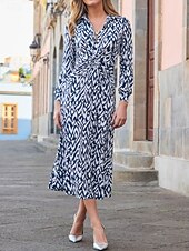 economico Abiti Floreali Stampati-Per donna Abito Midi Abito Camicia Abito Floreale Abito Stampato Moda Moderno Quotidiano All'aperto Ferie Vestibilità comoda Floreale Manica Lunga Colletto a Camicia Vino Blu marino Viola Primavera