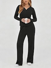 abordables Trajes de blusa para mujer-Mujer Conjuntos de dos piezas Conjuntos de pantalones Bolero Manga Larga Escote en Pico Color sólido Elegante Moda Ropa de calle Casual Diario Exterior Negro Vino Morado Primavera Ajuste regular