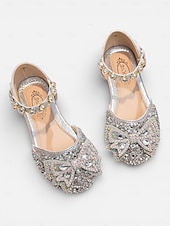 economico Bambini &amp; Ragazza dei Fiori-scarpe eleganti Mary Jane con strass scintillanti per bambini, dettaglio fiocco di cristalli, tomaia in tessuto glitterato e cinturino regolabile alla caviglia, elegante stile principessa per bambine,