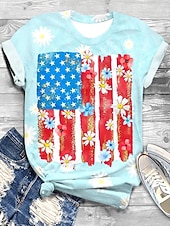  Independence Day Patriotic Women's T Shirt Graphic Flag Vintage Stylish Casual Short Sleeve Crew Neck Regular Tops Daily Weekend Print Blue White Red Royal Blue Sky Blue Summer Spring