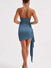 abordables Robe Simple-Femmes Mini Robe Robe en Satin Robe de Soirée Robe moulante Mode Moderne Extérieur Vacances Soirée Coupe régulière Uni Sans manches Une Épaule Bleu Noir Blanche Rouge Été Printemps