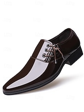 economico Scarpe Oxford-scarpe eleganti da uomo in similpelle verniciata di lusso - nere e bianche, design elegante e formale, ideali per eventi serali e matrimoni
