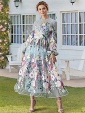 ieftine Lungimea gleznei-Linia -A Rochii Lungime Gleznă Rochie de petrecere Rochie de Cocktail Rochie pentru invitata de nunta Rochie Mama Miresei Manșon Lung Manșon Jumate Stil Nautic Elegant Epocă Oficial Dantelă Tulle cu