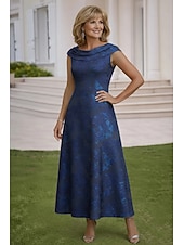 abordables Longitud a la altura del tobillo-Corte A Hasta el Tobillo Vestido Invitada Boda Vestido formal Vestido de noche Vestido de Madrina Sin Mangas Cuello vuelto holgado Elegante Vintage Formal Jacquard con Recogido