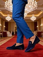 abordables Mocasines-Mocasines de terciopelo azul marino para hombre: zapatos sin cordones modernos y cómodos para bodas y fiestas.