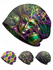 tanie Akcesoria-Damska czapka beanie z poliestru z nadrukiem, może służyć jako komin, wielowzorzysta, w stylu karnawałowym Mardi Gras, z miękkiej, elastycznej tkaniny, 2 w 1 jako nakrycie głowy i szalik na festiwale, imprezy i na co dzień