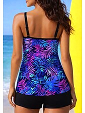 abordables Surf Tankinis &amp; Bikinis-Femmes Standard Maillot Anti UV Maillot de bain à imprimé floral Maillots de bain tankini Floral Tropical Blocage de couleurs 2 pièces Coussin amovible Boyleg Protection Solaire UV UPF50+ Élastique