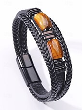 economico Gioielli da uomo-Bracciale da uomo in pietra naturale e finta pelle, cinturino da polso casual intrecciato in vari colori, gioielli alla moda da uomo per l'abbigliamento casual quotidiano e lo street style
