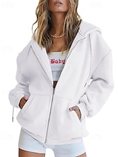 Недорогие Толстовки и Кофты-Женская объемная толстовка на молнии с длинными рукавами, повседневная толстовка с капюшоном и карманами для повседневной носки, несколько цветов.