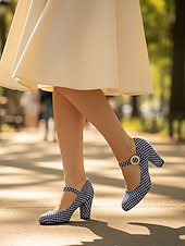 levne Retro styl 50. let-Dámské vintage puntíkované lodičky Mary Jane z 50. let - retro rockabilly boty s kulatou špičkou a robustním podpatkem na středním podpatku na letní dovolenou &amp;večírky