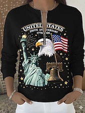 abordables Top jour de l’indépendance-Pull sweatshirt patriote pour femmes sweatshirts bloc de couleur géométrique décontracté à manches longues col rond zip demi street vêtements quotidiens patchwork fermeture éclair