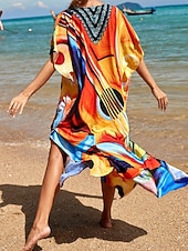 cheap Stripe&amp;Geometric Dress-Women's Maxi Dress Beach Dress Casual Dress Boho Dress Cover Up Elegant Fashion Modern Outdoor Vacation Going out Loose Fit Abstract Half Sleeve V Neck Blue Pink Royal Blue Orange Summer Spring