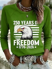 baratos Dia da Independência Top-Dia da Independência Aniversário Americano Camiseta Patriótica Feminina Gráfica Bandeira Vintage Estilosa Clássica Manga Longa Gola Redonda Diário Fim de Semana Impressão Azul Preto Rosa Vermelho