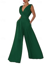 economico Tuta-Per donna Normale Tuta Elegante Tinta unica Senza Maniche Gamba larga Scollo a V Pieghettato Vacanza Ferie Vestibilità regolare Nero Verde militare Rosso Estate