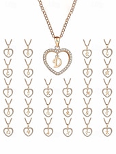 billige Valentinsdag-hjerteformet anhengskjede for kvinner – legeringsmateriale, 26 alfabetstiler, strass-aksenter – perfekt valentinsdagsgave