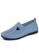 voordelige Platte damesschoenen-Paarse, ademende gebreide ballerina's voor dames met een brede pasvorm – lichtgewicht, elastische instapschoenen, minimalistische casual stijl voor wandelen, werk, reizen en dagelijks comfort.